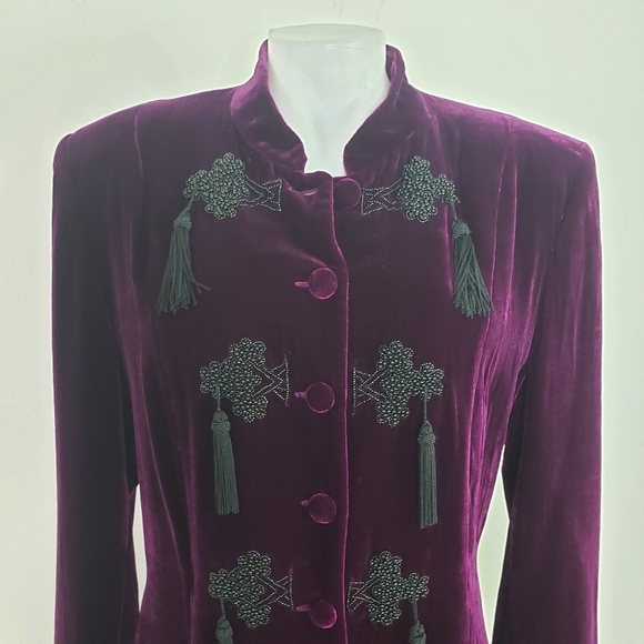 ANYA vintage amazing velvet jacket deep plum purple beaded and tassel detail - Picture 6 of 11